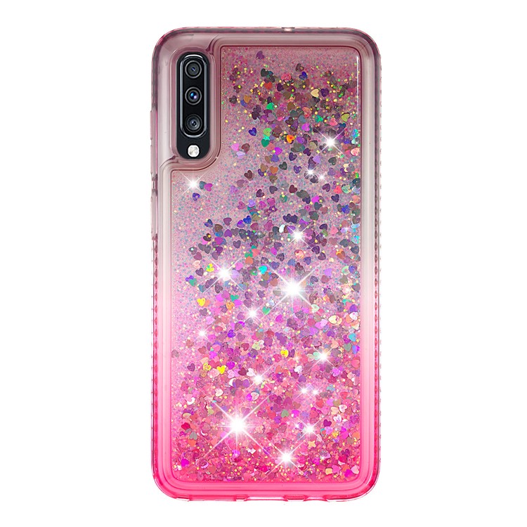 Rhinestone Decor Gradient Glitter Powder Quicksand TPU Shell for Samsung Galaxy A70 - Brown/Red-2