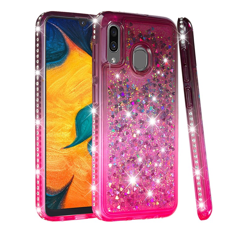 Rhinestone Decor Gradient Glitter Powder Quicksand TPU Shell for Samsung Galaxy A30/A20 - Brown/Red-1