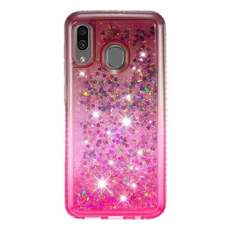 Rhinestone Decor Gradient Glitter Powder Quicksand TPU Shell for Samsung Galaxy A30/A20 - Brown/Red-2
