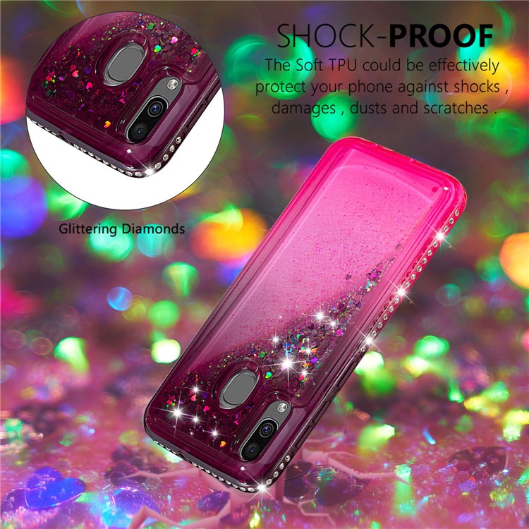Rhinestone Decor Gradient Glitter Powder Quicksand TPU Shell for Samsung Galaxy A30/A20 - Brown/Red-3