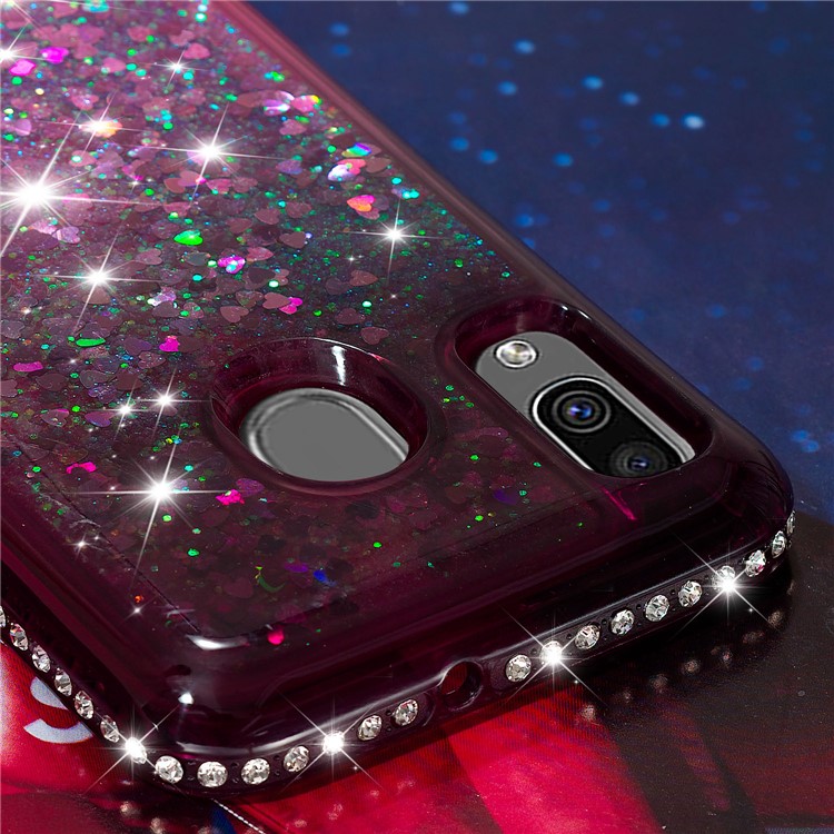 Rhinestone Decor Gradient Glitter Powder Quicksand TPU Shell for Samsung Galaxy A30/A20 - Brown/Red-4