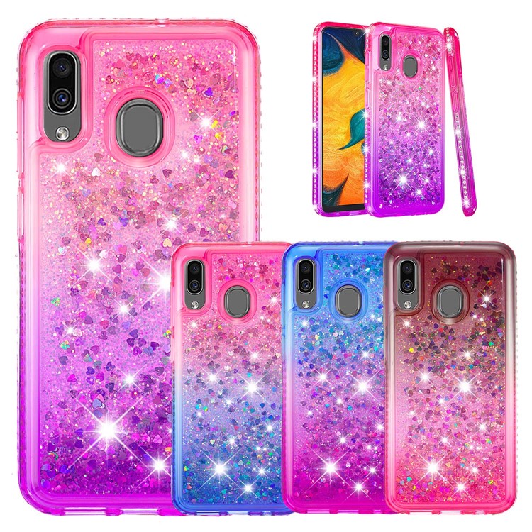Rhinestone Decor Gradient Glitter Powder Quicksand TPU Shell for Samsung Galaxy A30/A20 - Brown/Red-6