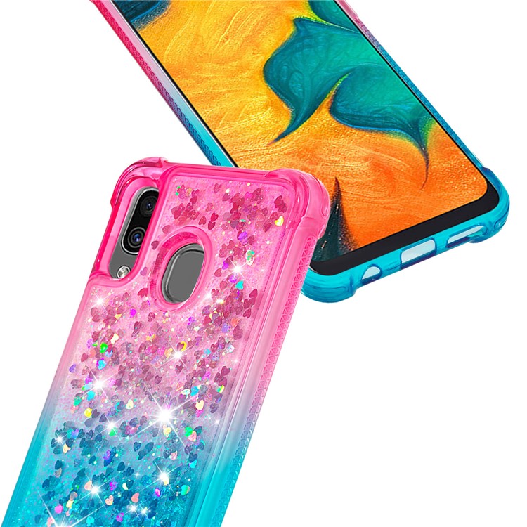 For Samsung Galaxy A30/A20 Dynamic Glitter Powder Sequins Quicksand TPU Acrylic Hybrid Case - Pink/Sky Blue-6