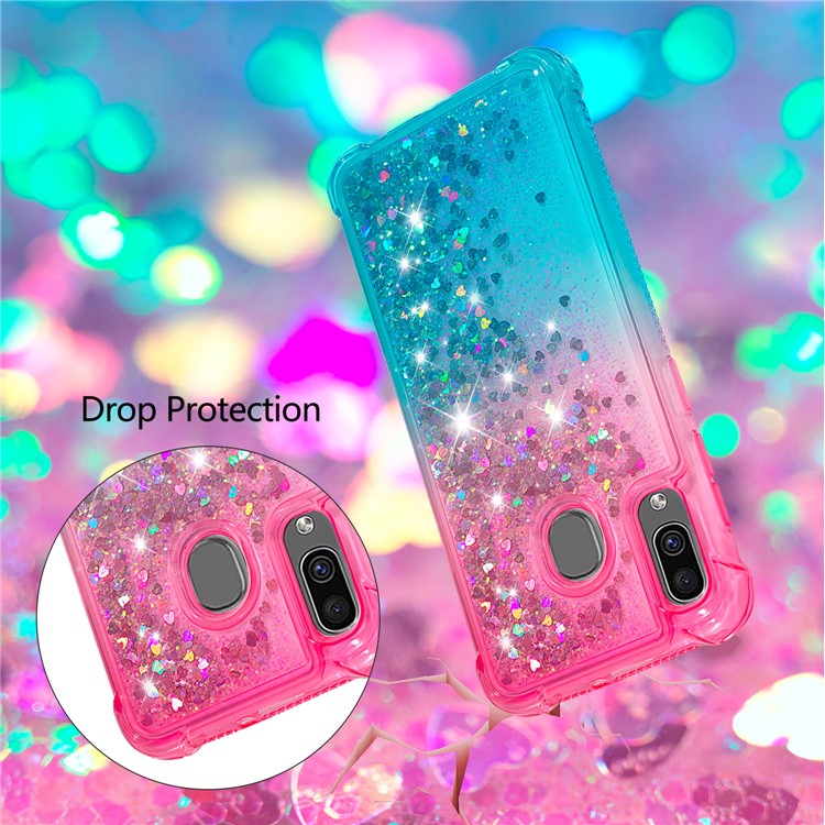 For Samsung Galaxy A30/A20 Dynamic Glitter Powder Sequins Quicksand TPU Acrylic Hybrid Case - Pink/Sky Blue-7