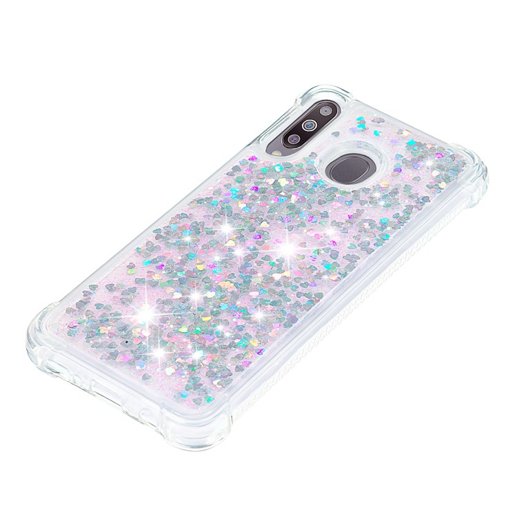 Liquid Glitter Powder Patterned Quicksand Shockproof TPU Phone Shell for Samsung Galaxy M30/A40s - Silver Love Hearts-6
