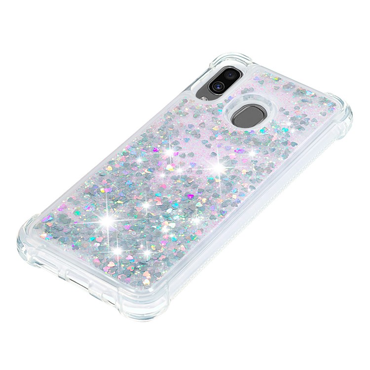 Liquid Glitter Powder Patterned Quicksand Shockproof TPU Phone Shell for Samsung Galaxy A30/A20 - Silver Love Hearts-6