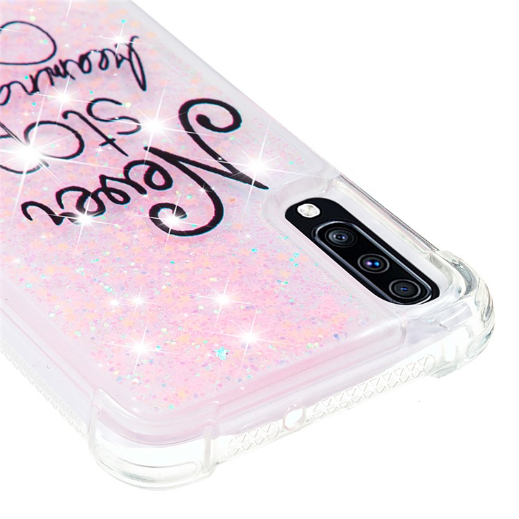 Liquid Glitter Powder Patterned Quicksand Shockproof TPU Back Case for Samsung Galaxy A70 - Never Stop Dreaming-5