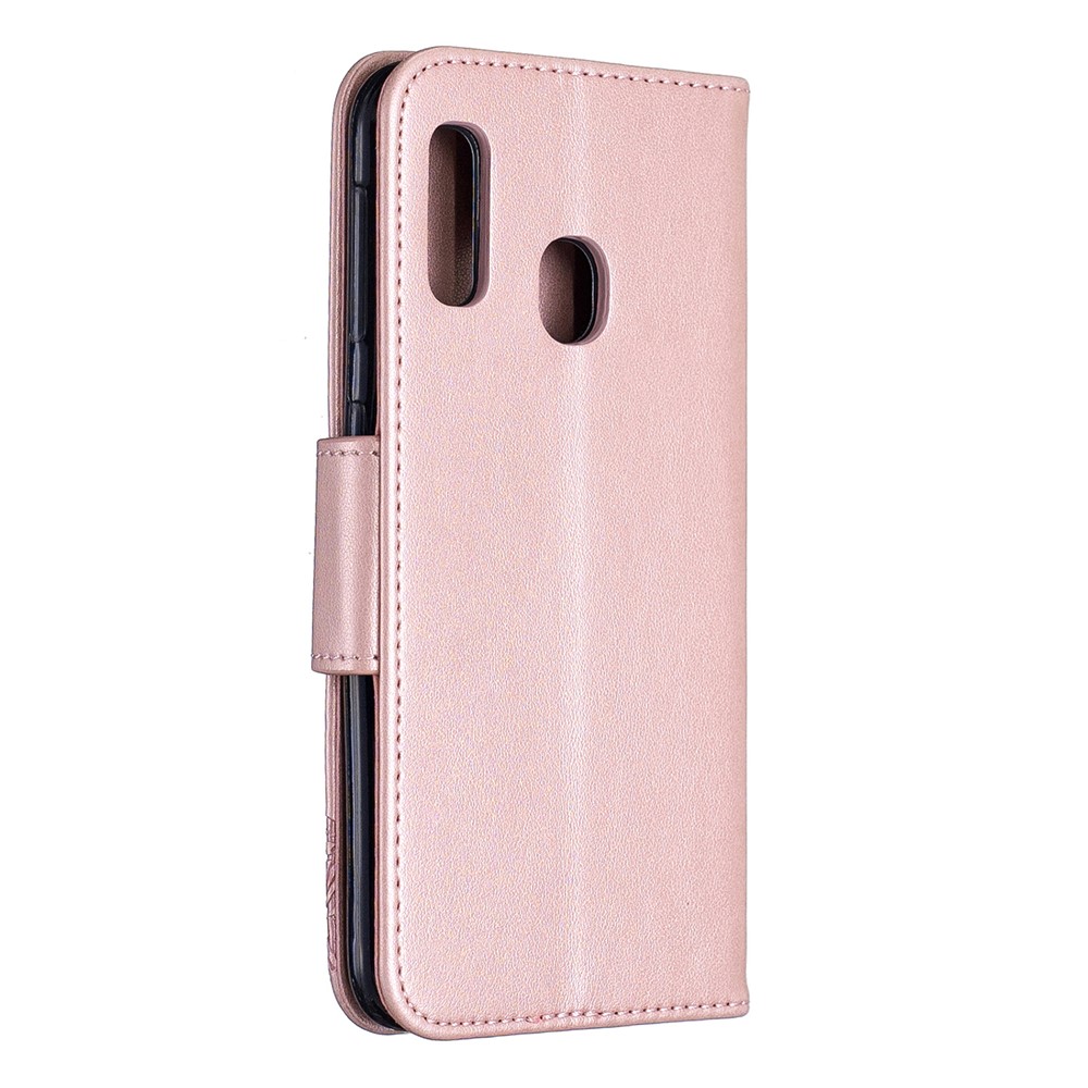 Etui Portefeuille En Cuir PU Avec Papillon Et Dragonne Pour Samsung Galaxy A20e - Or Rose-3