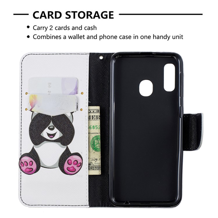 Pattern Printing Leather Wallet Case for Samsung Galaxy A20e - Cute Panda-6