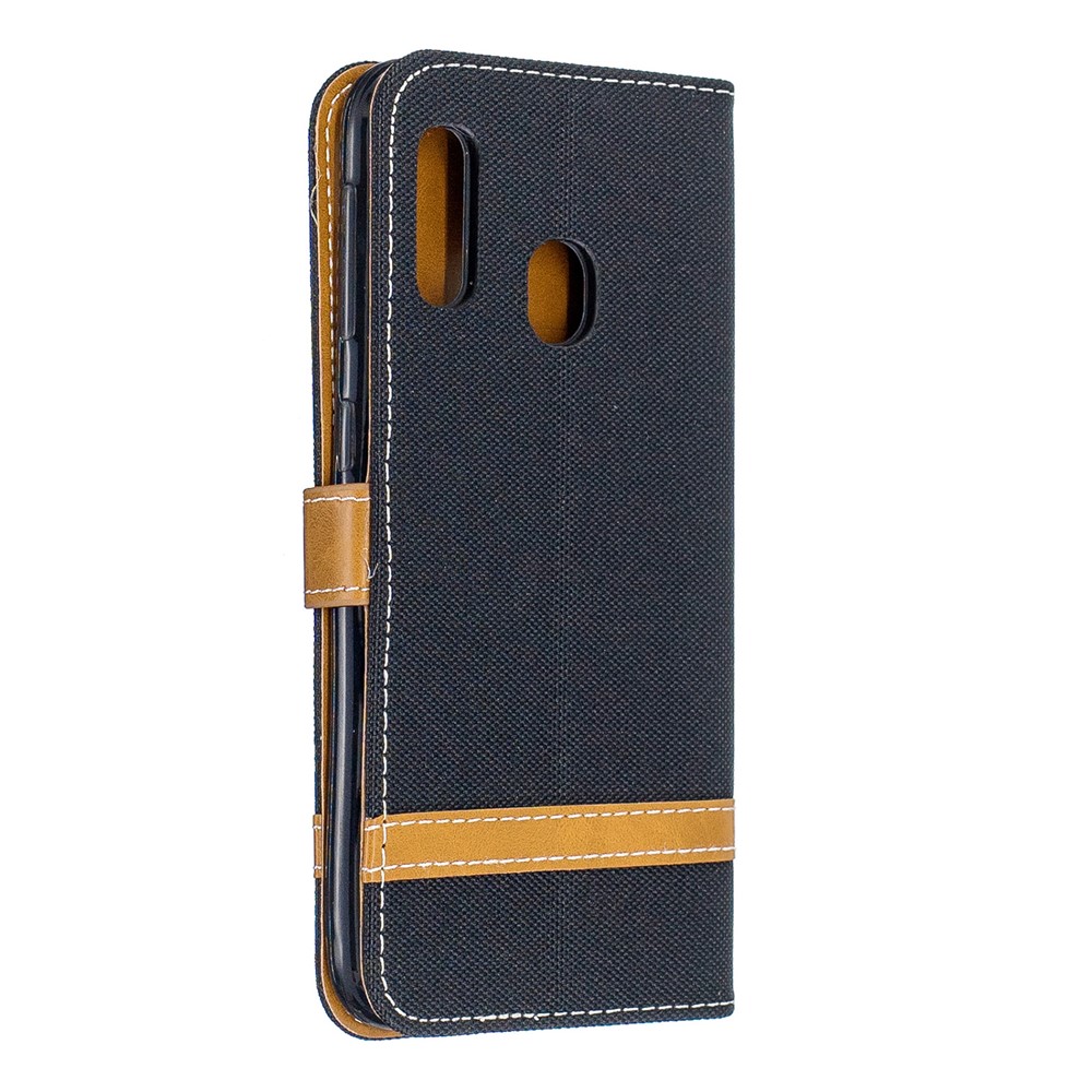 Jeans Cloth Leather Wallet Case for Samsung Galaxy A20e - Black-3