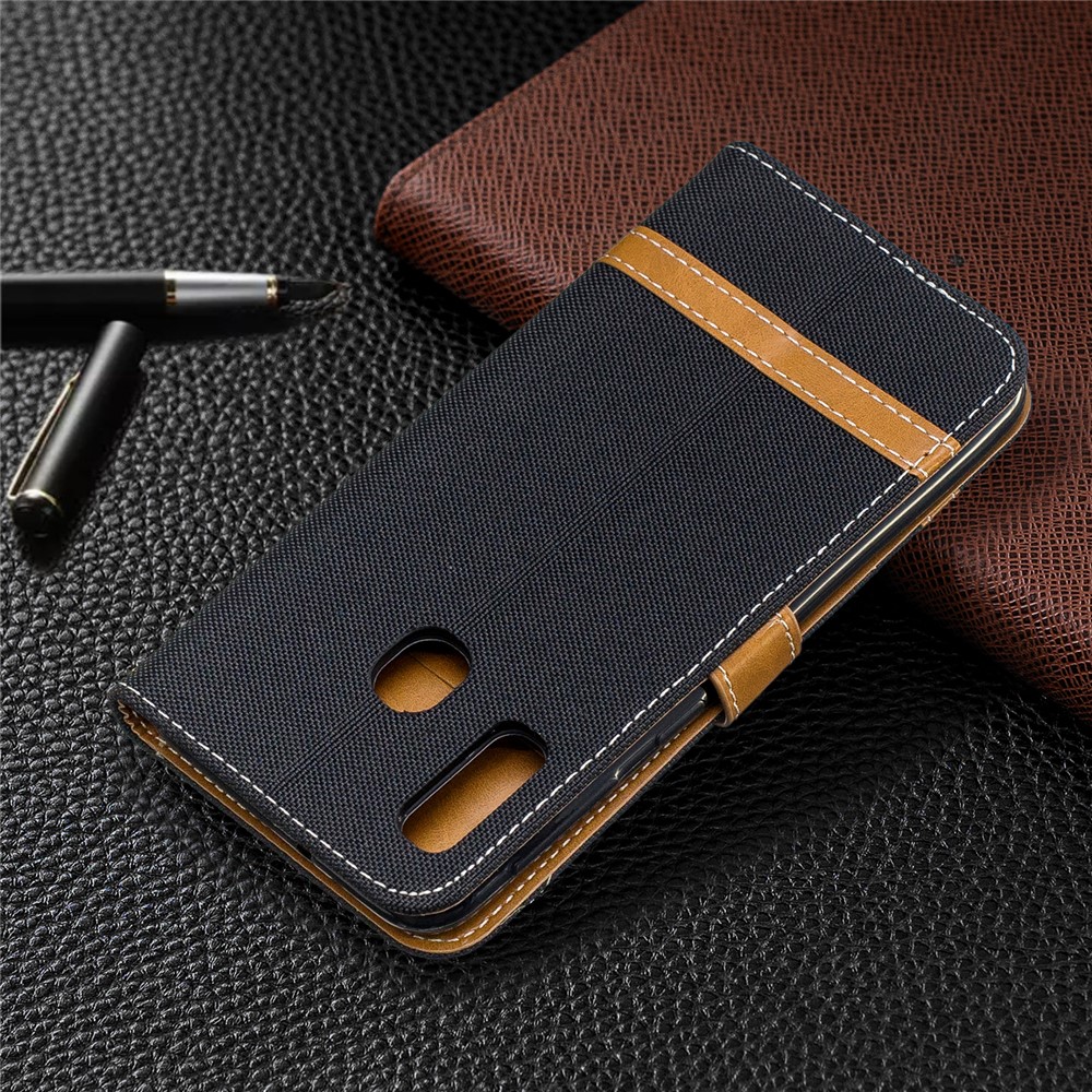 Jeans Cloth Leather Wallet Case for Samsung Galaxy A20e - Black-8