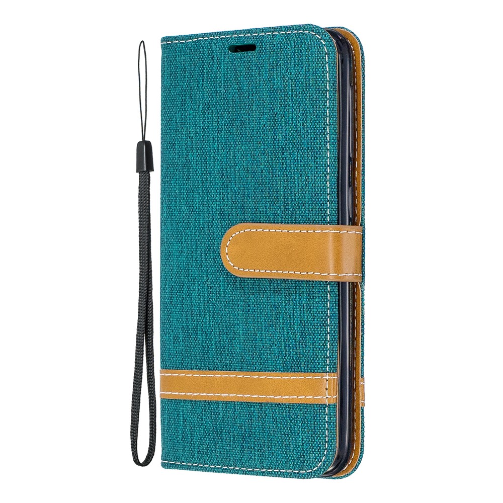 Case de Billetera de Cuero de Tela de Jeans Para Samsung Galaxy A20e - Verde-2