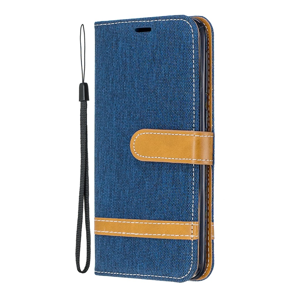 Case de Billetera de Cuero de Tela de Jeans Para Samsung Galaxy A20e - Azul Oscuro-2