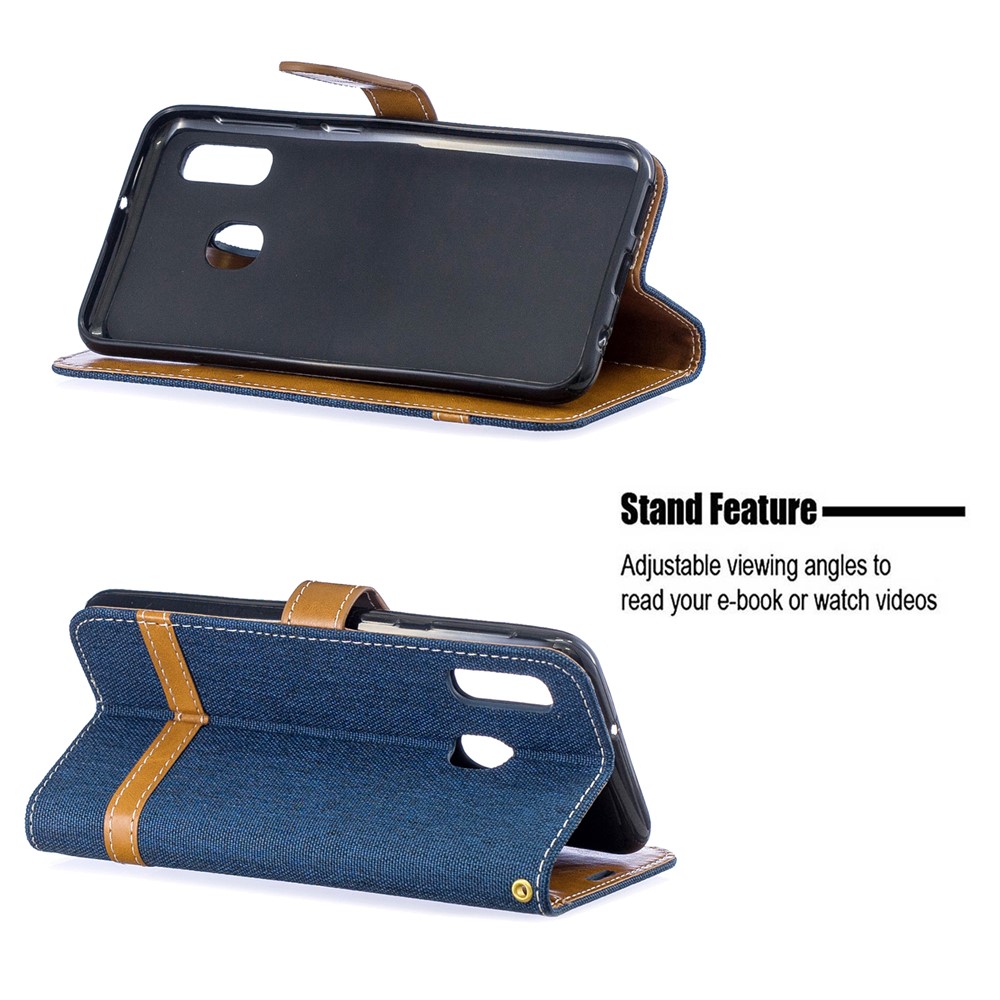 Jeans Cloth Leather Wallet Case for Samsung Galaxy A20e - Dark Blue-5