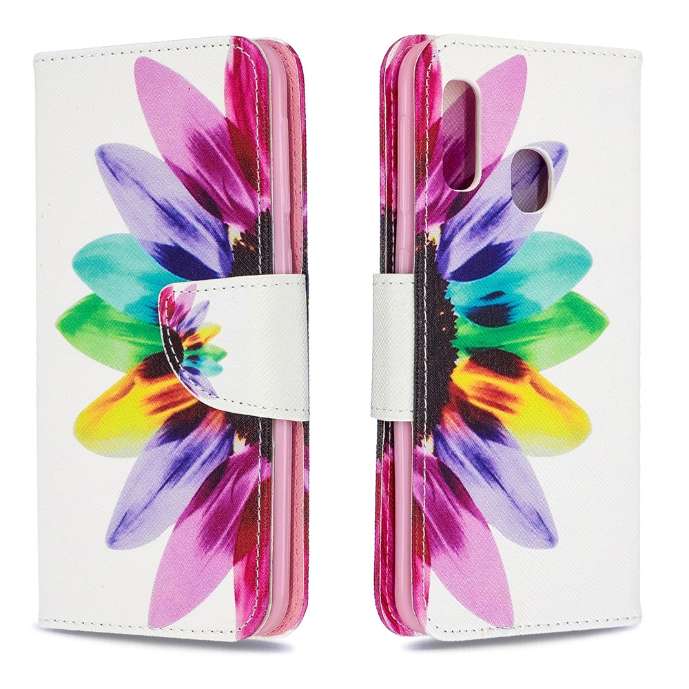 Pattern Printing Leather Wallet Case for Samsung Galaxy A20e - Colorful Petals-4