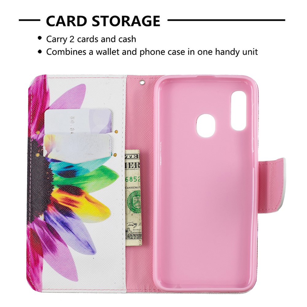 Pattern Printing Leather Wallet Case for Samsung Galaxy A20e - Colorful Petals-6