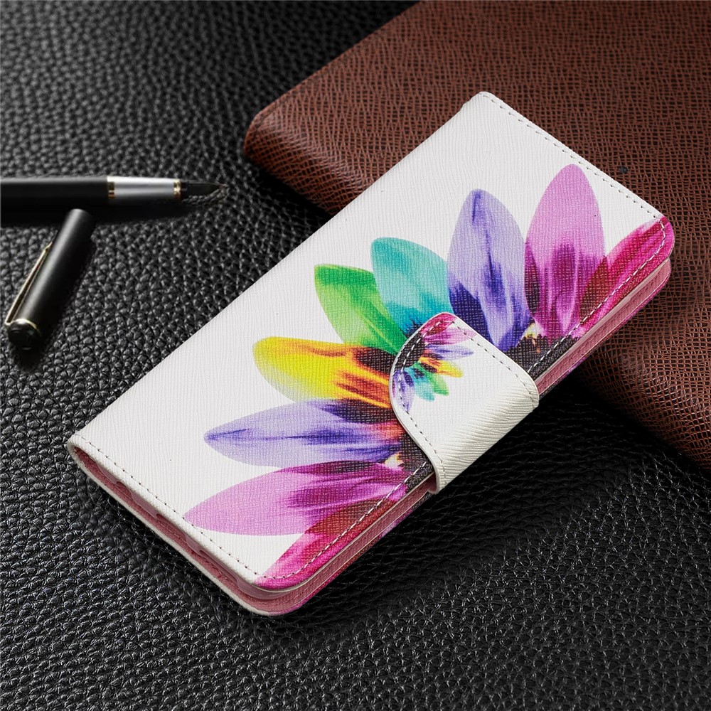 Custodia di Portafoglio in Pelle da Stampa Modello Per Samsung Galaxy A20e - Petali Colorati