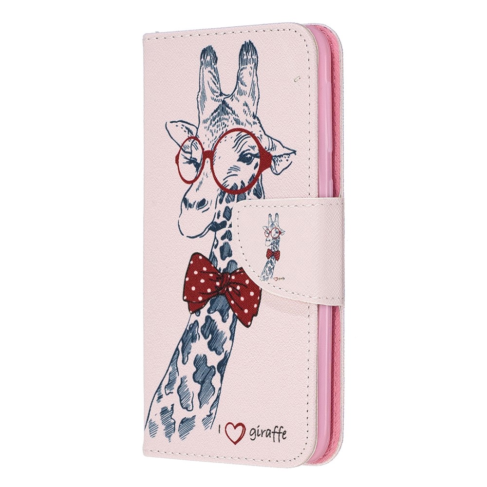Pattern Printing Leather Wallet Case for Samsung Galaxy A20e - Adorable Giraffe Wearing Glasses-2