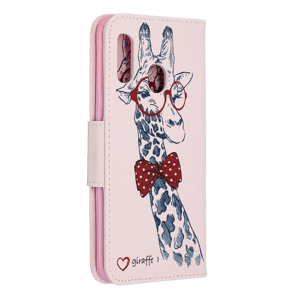 Pattern Printing Leather Wallet Case for Samsung Galaxy A20e - Adorable Giraffe Wearing Glasses-3