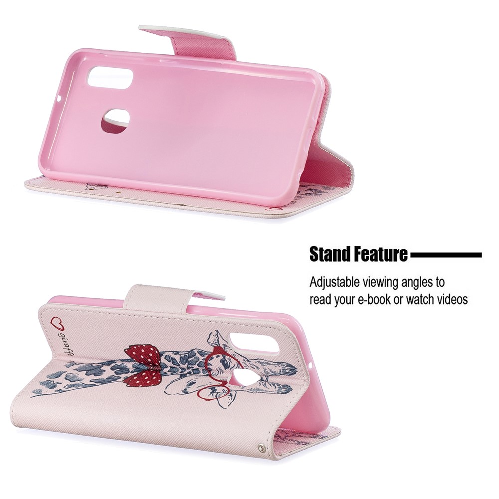 Pattern Printing Leather Wallet Case for Samsung Galaxy A20e - Adorable Giraffe Wearing Glasses-5