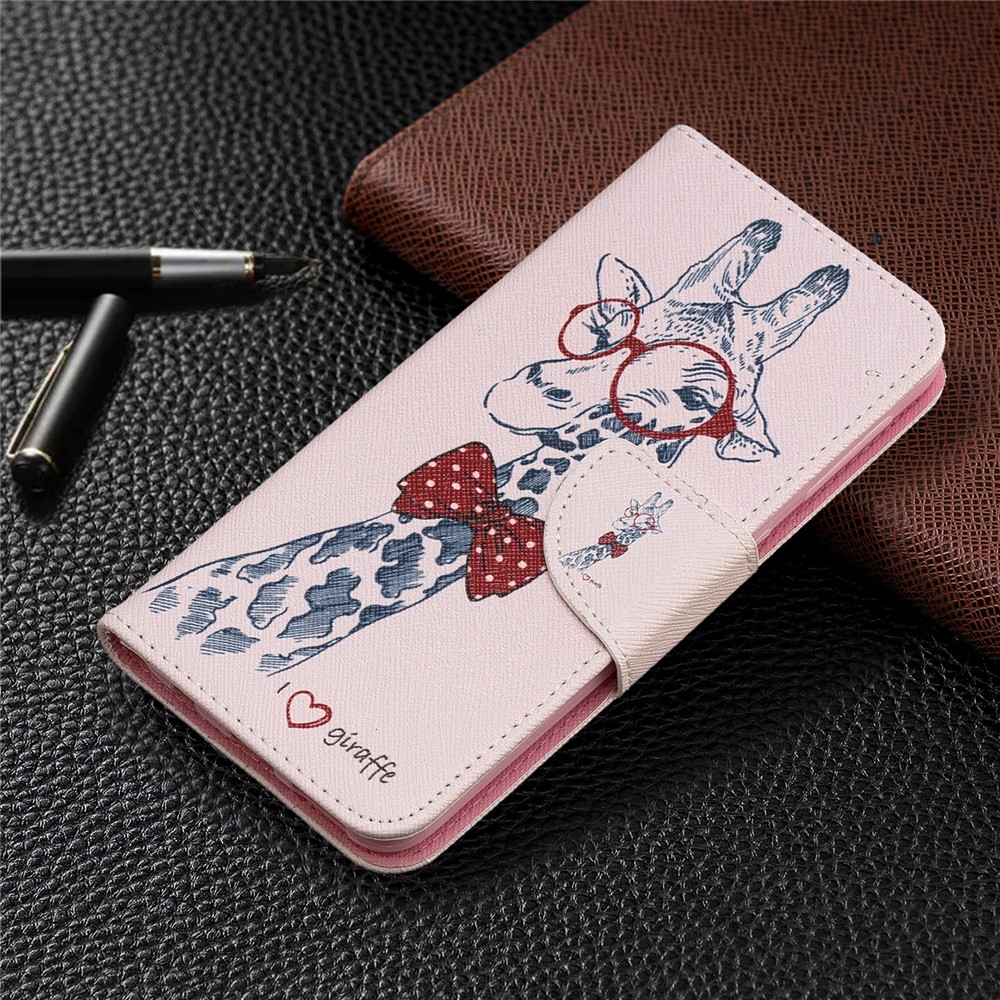 Pattern Printing Leather Wallet Case for Samsung Galaxy A20e - Adorable Giraffe Wearing Glasses-7