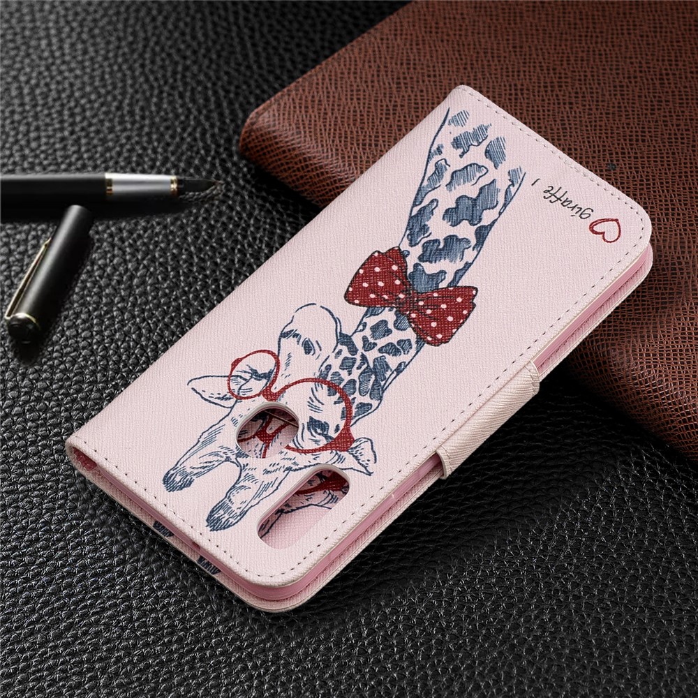 Pattern Printing Leather Wallet Case for Samsung Galaxy A20e - Adorable Giraffe Wearing Glasses-8