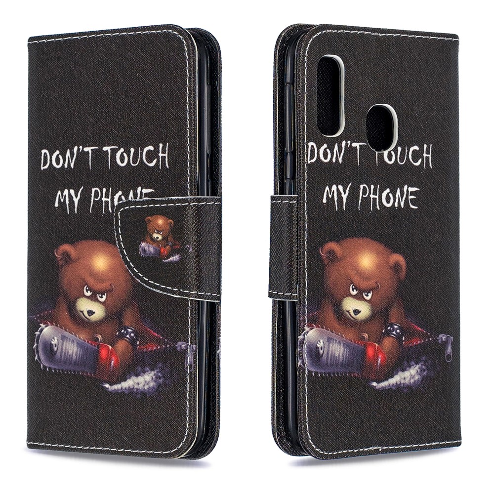 Caso De Carteira De Couro De Impressão Padrão Para Samsung Galaxy A20e - Urso Pardo E Palavras De Advertência-4
