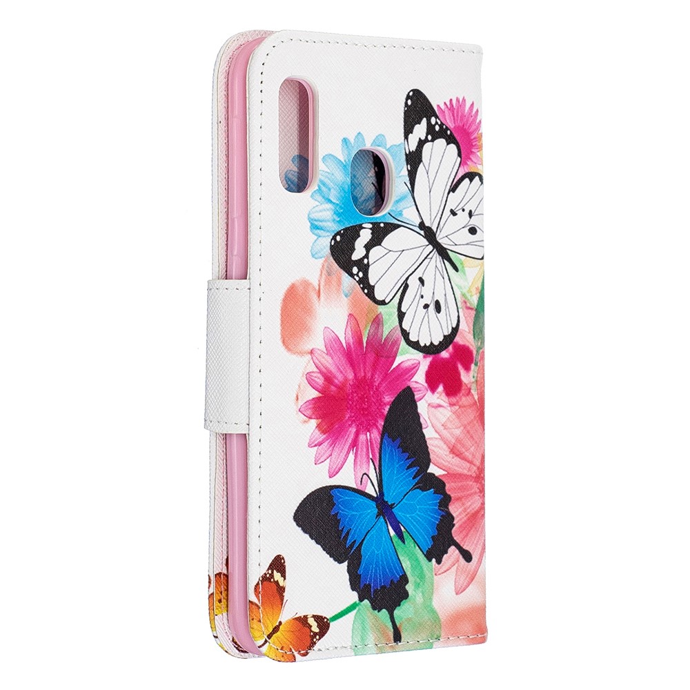 Pattern Printing Leather Wallet Case for Samsung Galaxy A20e - Vivid Butterflies-3