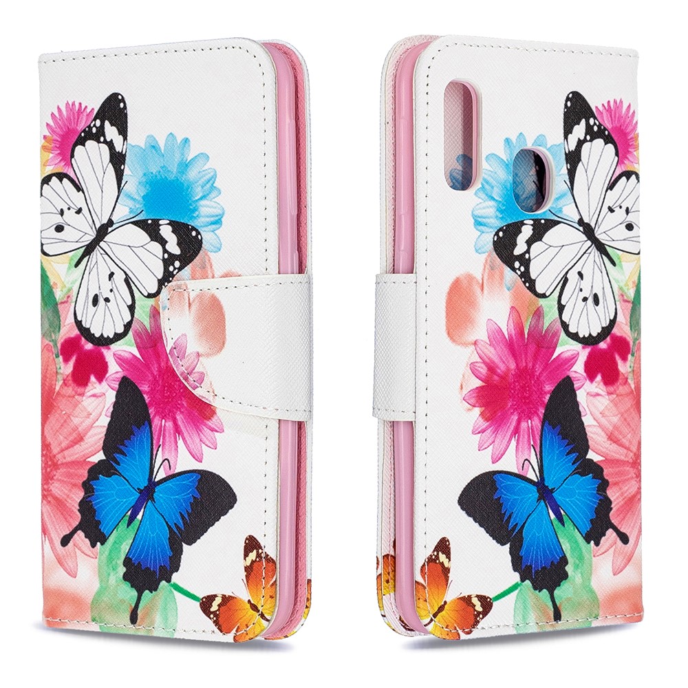 Pattern Printing Leather Wallet Case for Samsung Galaxy A20e - Vivid Butterflies-4