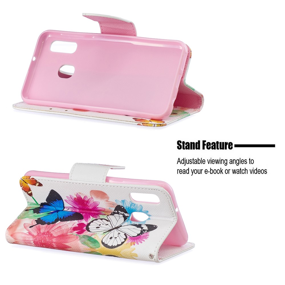 Pattern Printing Leather Wallet Case for Samsung Galaxy A20e - Vivid Butterflies-5