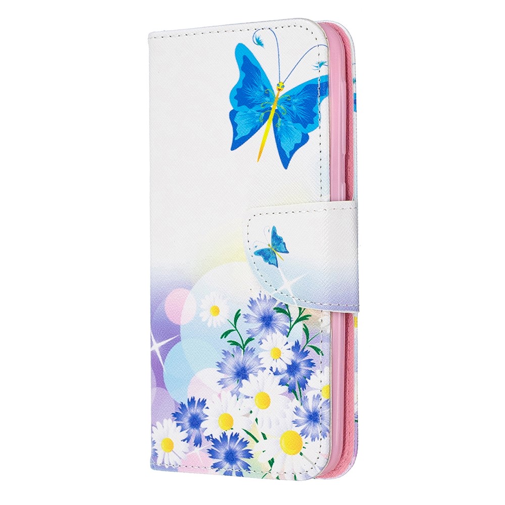 Custodia A Portafoglio In Similpelle Per Samsung Galaxy A20e - Farfalla Blu E Fiori-2