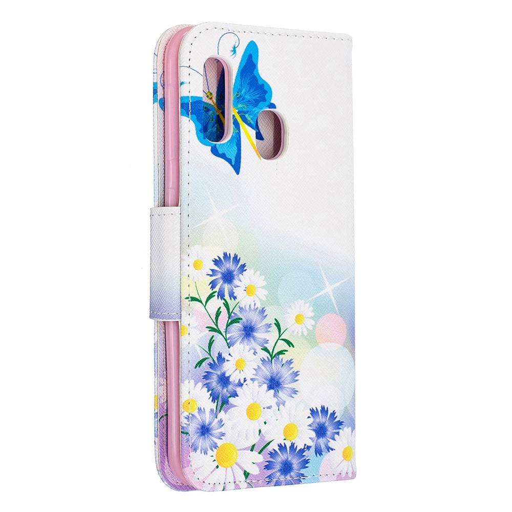 Custodia A Portafoglio In Similpelle Per Samsung Galaxy A20e - Farfalla Blu E Fiori-3