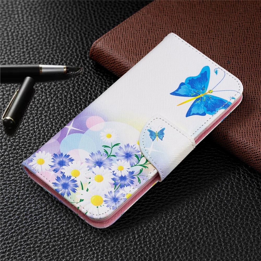 Custodia A Portafoglio In Similpelle Per Samsung Galaxy A20e - Farfalla Blu E Fiori-7