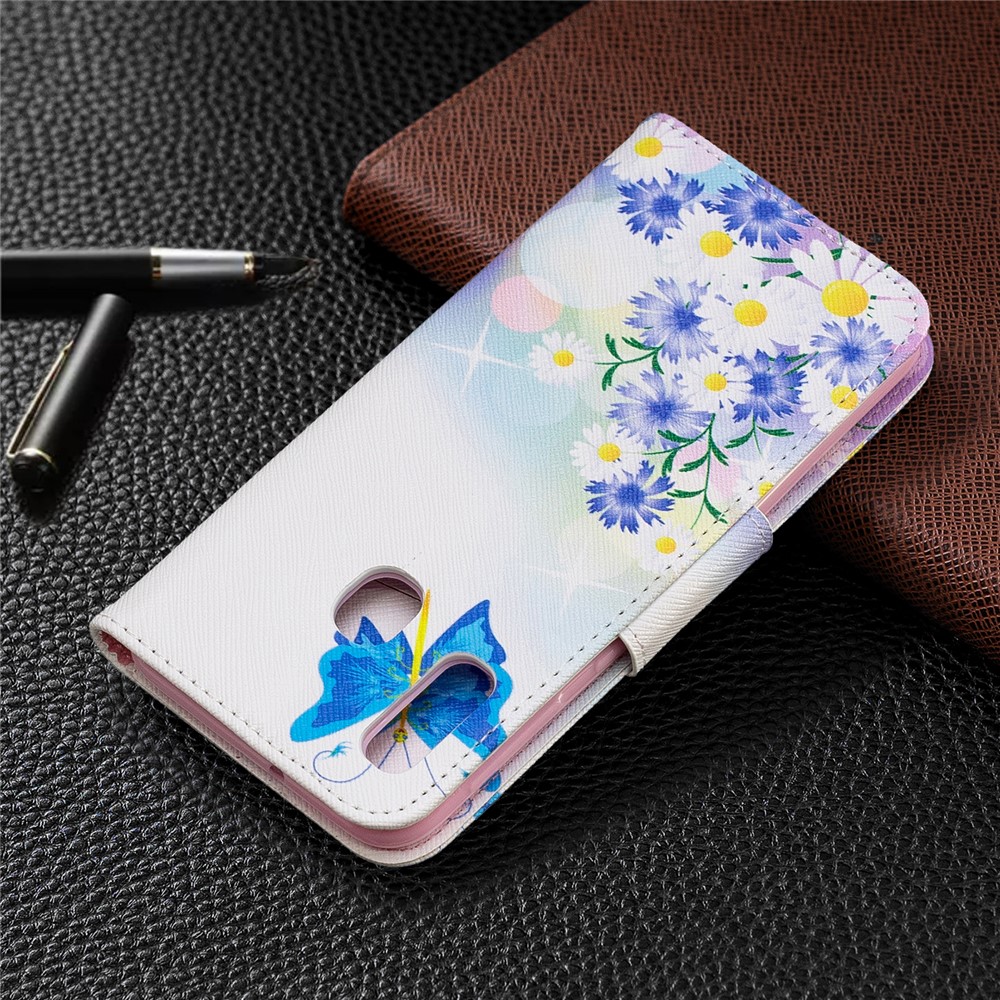 Custodia A Portafoglio In Similpelle Per Samsung Galaxy A20e - Farfalla Blu E Fiori-8