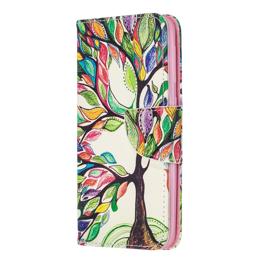 Custodia di Portafoglio in Pelle da Stampa Modello Per Samsung Galaxy A20e - Albero Colorato-2