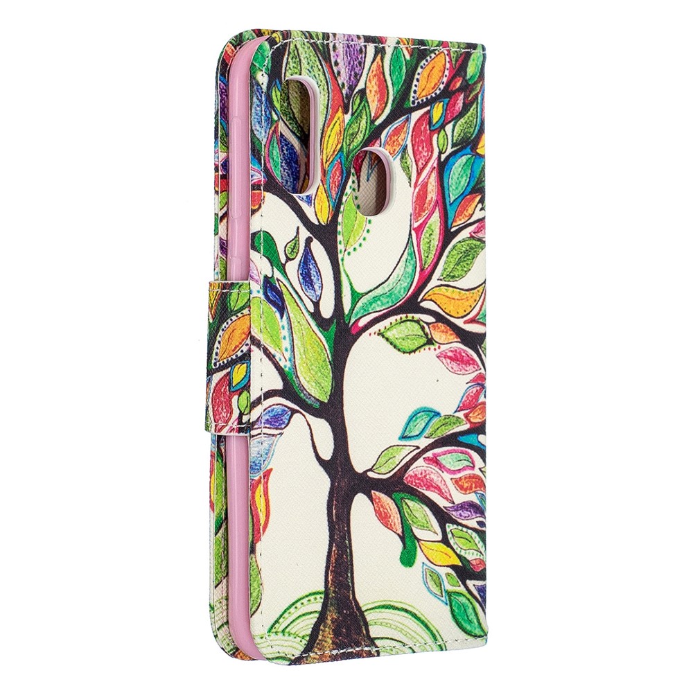 Estuche de Billetera de Cuero de Impresión de Patrones Para Samsung Galaxy A20e - Árbol Colorizado