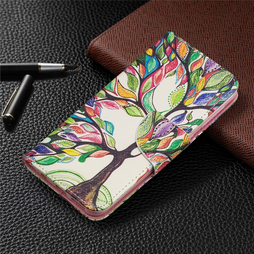 Custodia di Portafoglio in Pelle da Stampa Modello Per Samsung Galaxy A20e - Albero Colorato-7