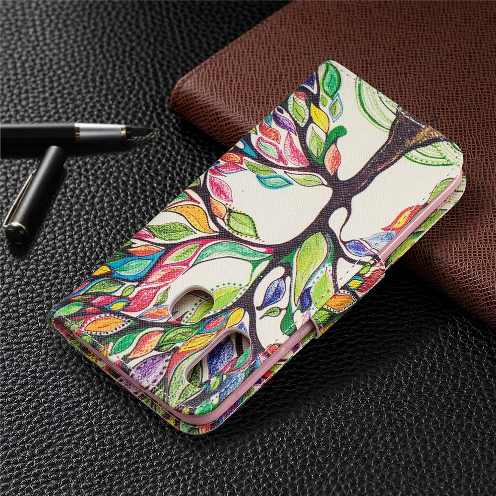 Custodia di Portafoglio in Pelle da Stampa Modello Per Samsung Galaxy A20e - Albero Colorato-8