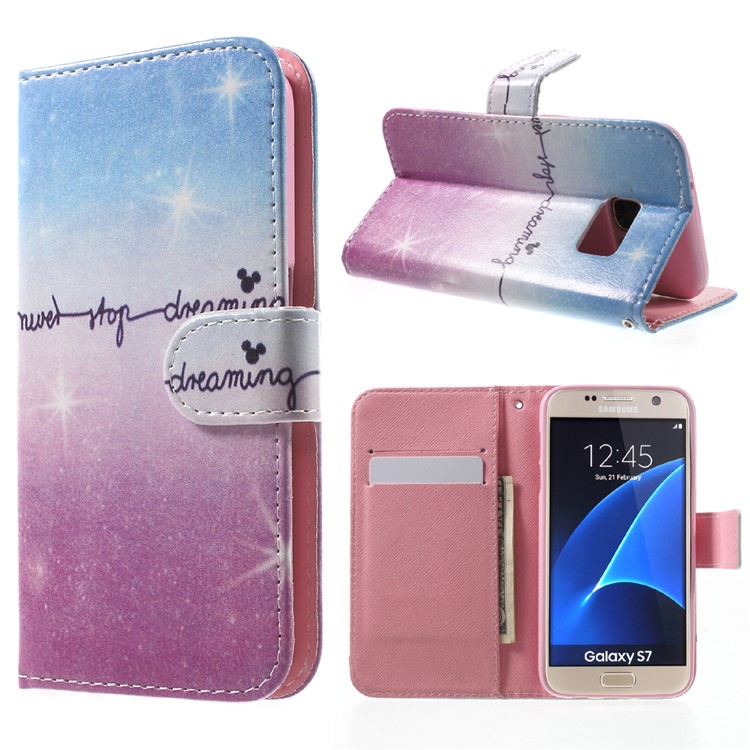 Leather Wallet Flip Case for Samsung Galaxy S7 G930 - Never Stop Dreaming