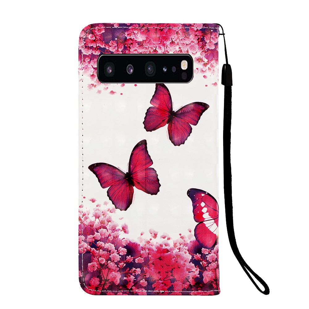 Печать Pattern Printing Light Spot Decor Кожаный Кошелек Для Samsung Galaxy S10 5G - Бабочка и Цветок