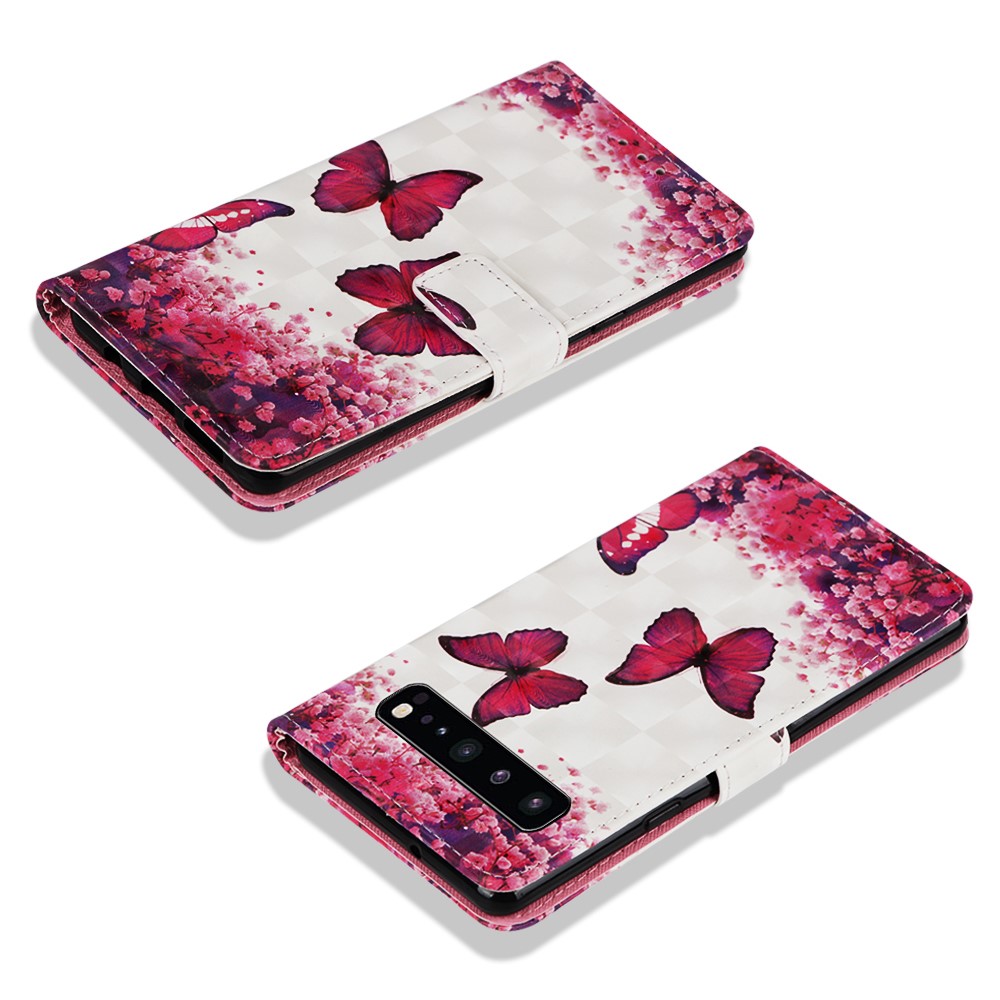 Motif Imprimerie Claire Décor Décor de Portefeuille en Cuir Pour Samsung Galaxy S10 5G - Papillon et Fleur