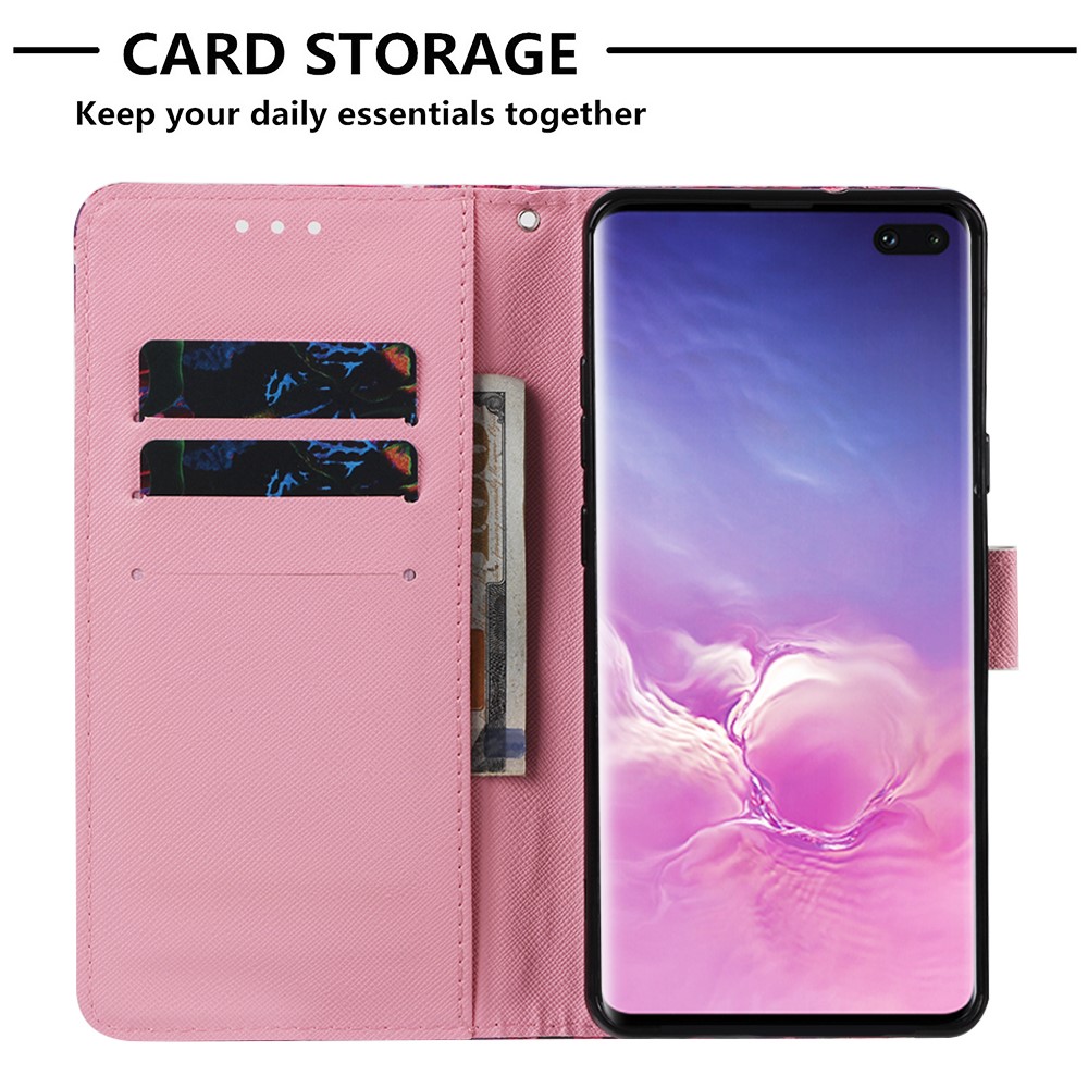 Impresión de Patrones Decoración de Puntos Ligeros Case de Billetera de Cuero Para Samsung Galaxy S10 5G - Mariposa y Flor