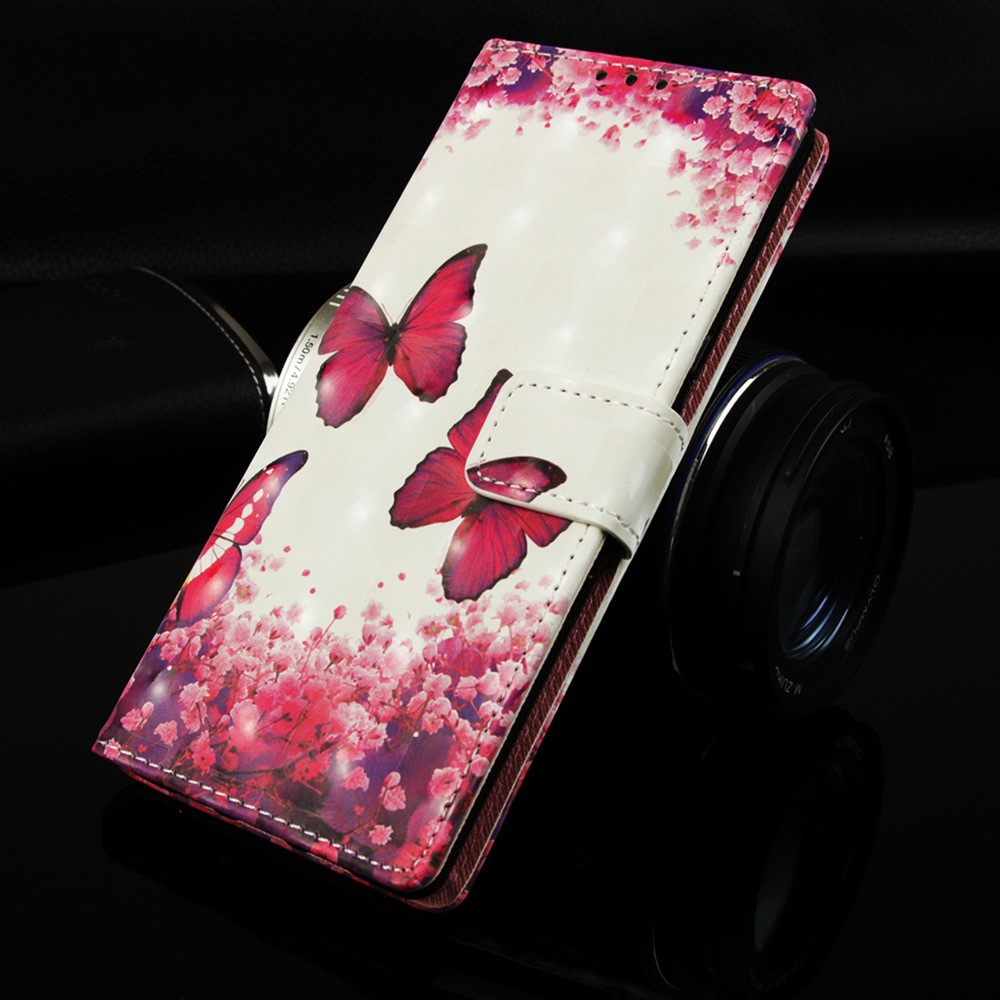 Impresión de Patrones Decoración de Puntos Ligeros Case de Billetera de Cuero Para Samsung Galaxy S10 5G - Mariposa y Flor