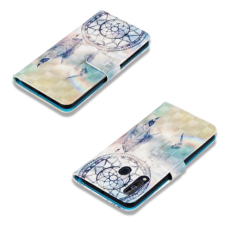 Pattern Printing Leather Wallet Case for Samsung Galaxy A60 - Feather Dream Catcher-7