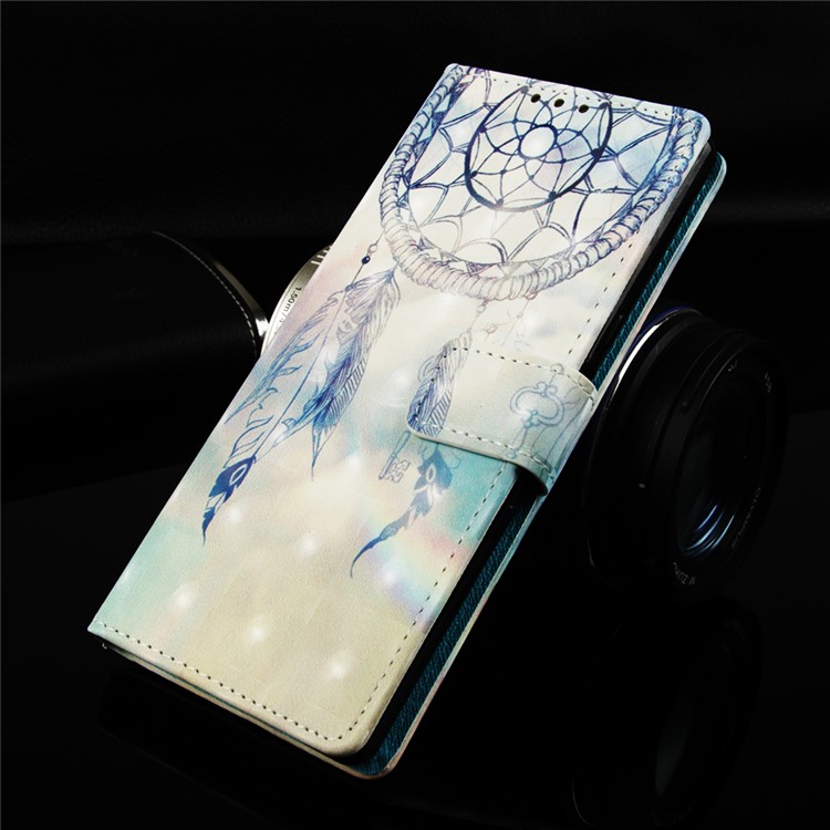 Pattern Printing Leather Wallet Case for Samsung Galaxy A60 - Feather Dream Catcher-8