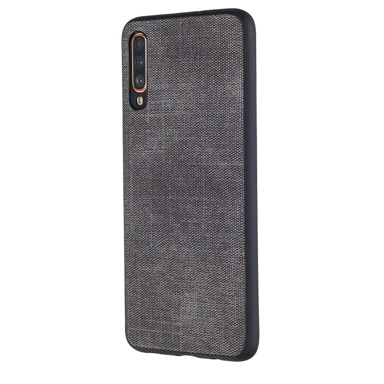 For Samsung Galaxy A70 Denim TPU+PU Leather Phone Case Cover - Black-2