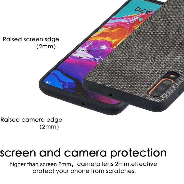 For Samsung Galaxy A70 Denim TPU+PU Leather Phone Case Cover - Black-3