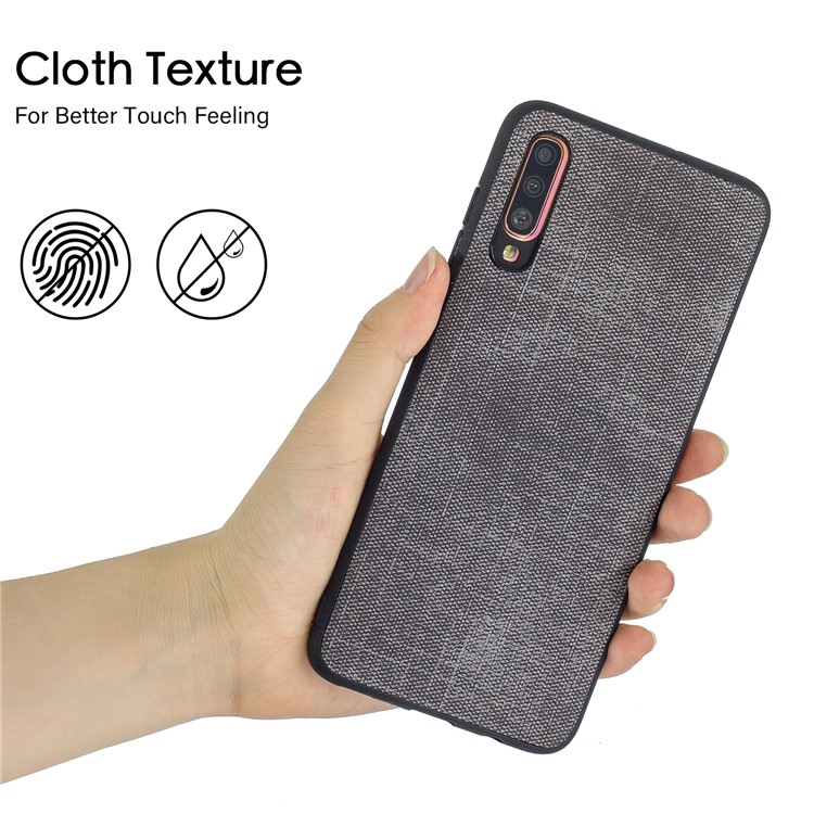 For Samsung Galaxy A70 Denim TPU+PU Leather Phone Case Cover - Black-5