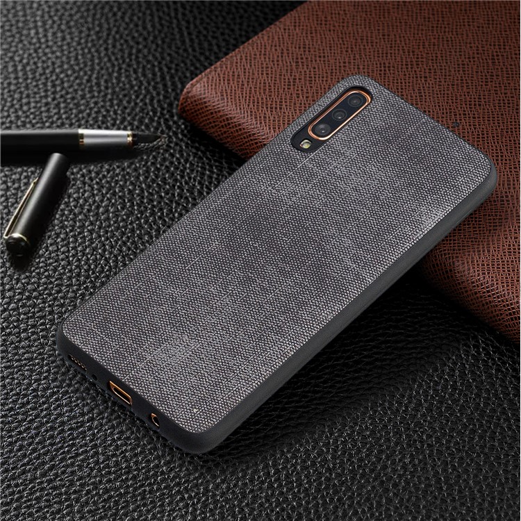 For Samsung Galaxy A70 Denim TPU+PU Leather Phone Case Cover - Black-7