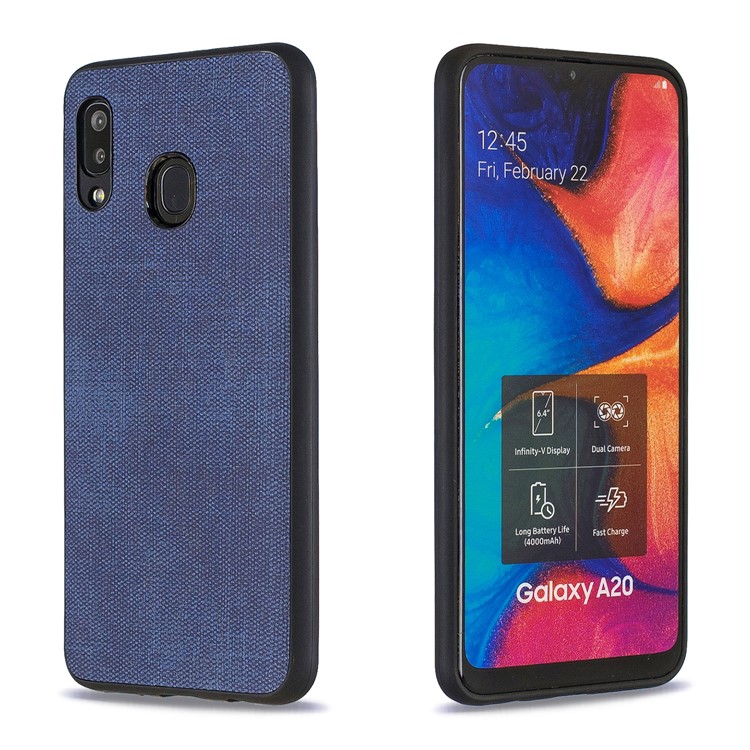 

Для Samsung Galaxy A20 / A30 Джинсовая ТПУ + PU Кожаный Чехол Для Телефона Чехол - Синий, Galaxy A20